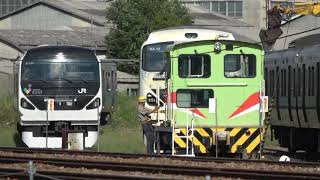 元E257系モトM1115編成クハE257-115（新E257系オオNA-12編成）（仮台車）構内移動　長野総合車両センター