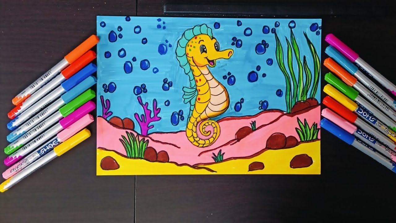Basic Sea Drawing How to draw a Sea Horse🤩 with pencil ️colours(Part 1)🤩😍/Basic Freehand ...