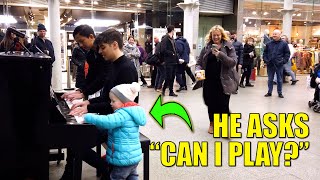 When A Little Boy Joins in Abba Dancing Queen Public Piano Improv | Cole Lam
