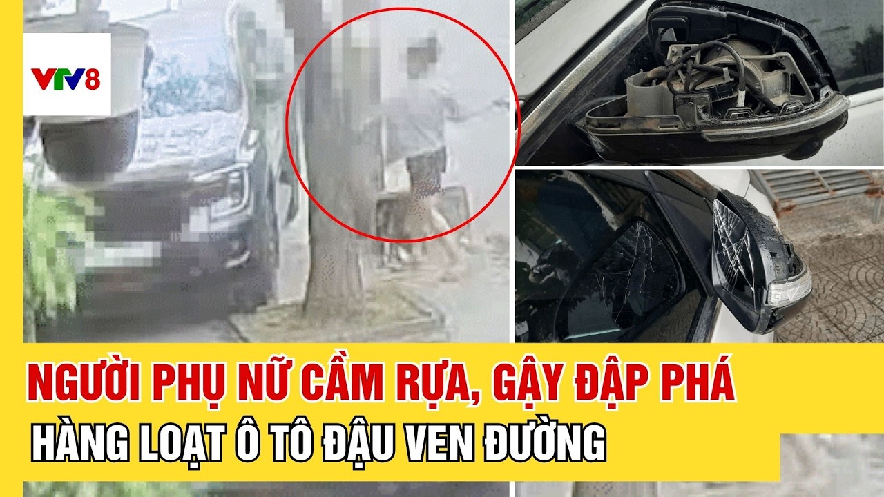 Phẫn nộ người phụ nữ cầm rựa, gậy đập phá hàng loạt ô tô đậu ven đường