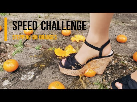 Speed Challenge - Stepping on oranges in the backyard #heels #crush #asmr