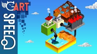 Isometric Low Poly Water Recycle Road | C4D SPEEDART