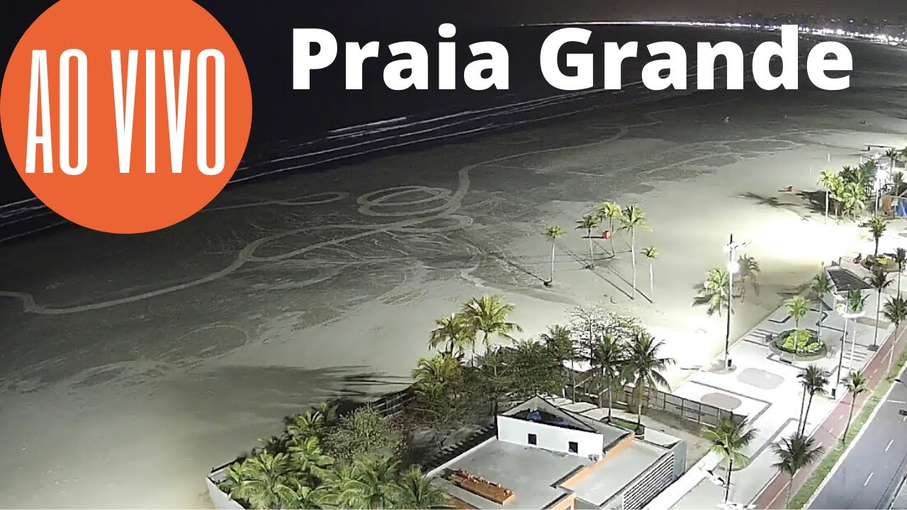 Câmeras ao vivo Praia Grande, chuva de noite no Canto do forte de quinta-feira com som de mar