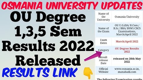 OU Degree 1st,3rd,5th Sem Results  2022 Released//OU Degree 2022 Results Latest Update