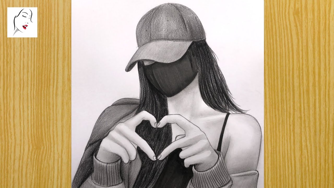How to draw a Girl With Hands Making a Heart Drawing | A Girl With Face Mask | The Crazy Sketcher