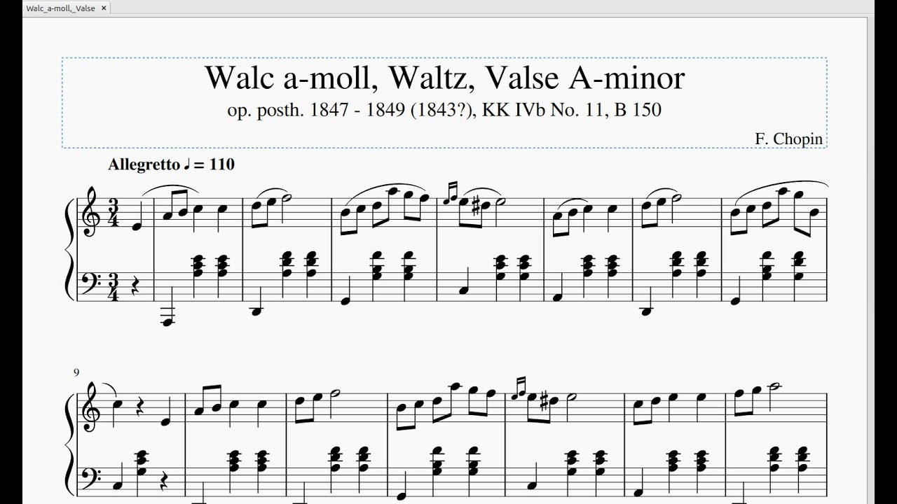 Waltz A Moll F Chopin Valse A Minor Walc A Moll Nuty Kk Ivb No 11 B 150 Sheet Music Youtube