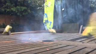 Blowing up an apple in slow mo