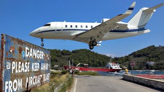LOW LANDING | Challenger 650 at Skiathos Airport| Landing & Takeoff | Plane Spotting w/ ATC [4K]
