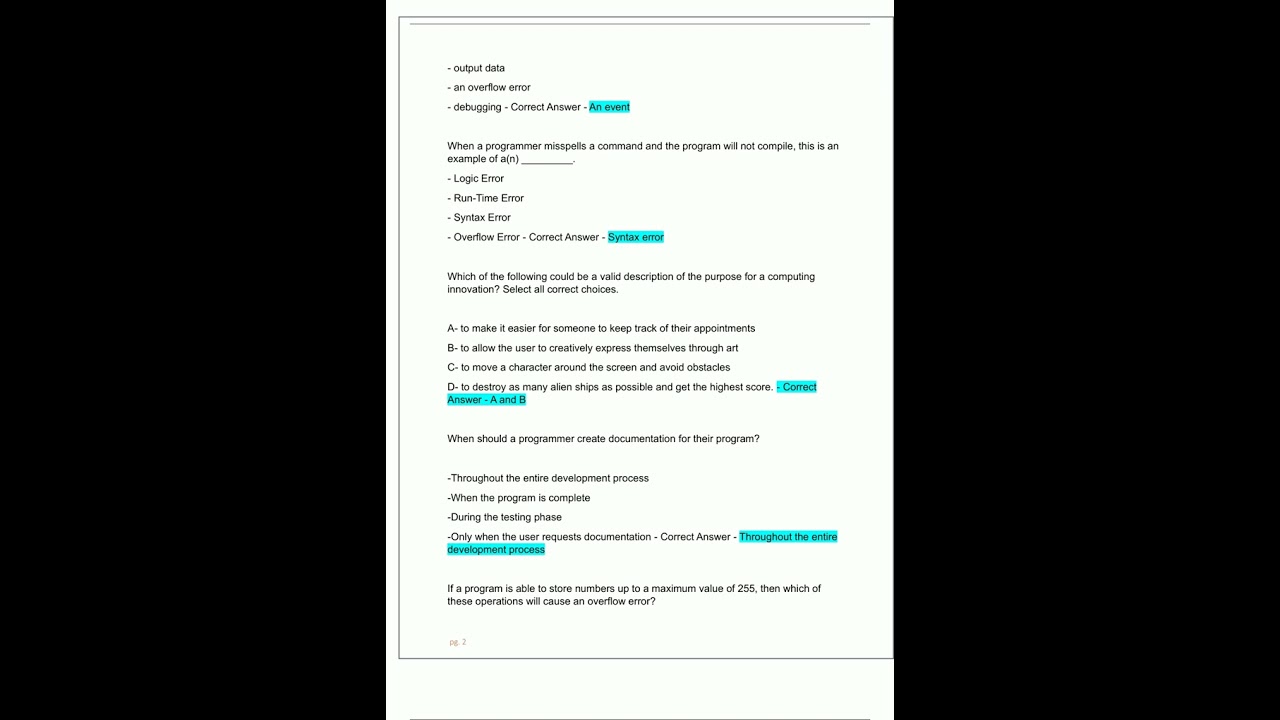 AP Computer Science Principles Final Practice Questions with Correct Verified Answers Rated A Latest