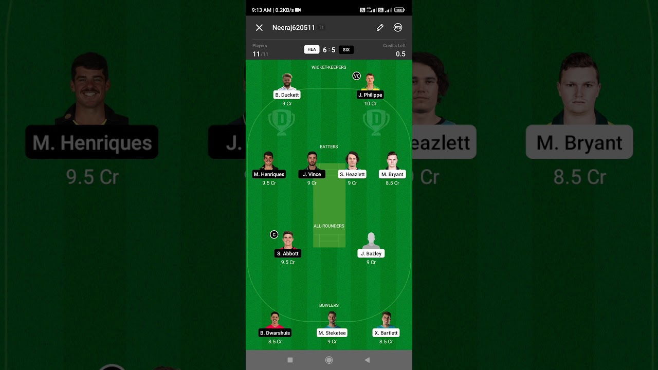 Hea vs six Sydney vs Brisbane