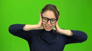 Girl Closes Her Ears Green Screen Video Effect No Copyright Stock Video
