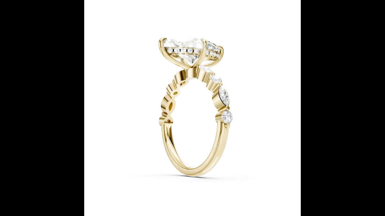 Marquise Cut Diamond Alternating Round And Marquise Engagement Ring