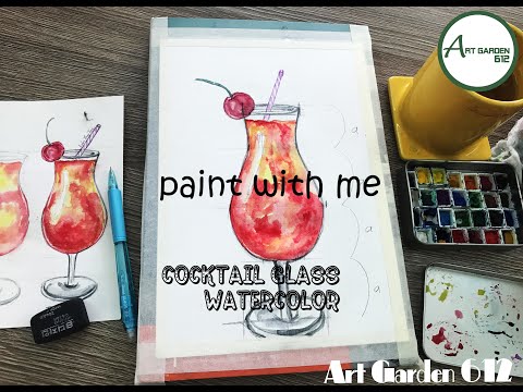 🍹 Vẽ ly cocktail | 🎨  Màu nước | Hướng dẫn chi tiết | Paint with me | Water color | Cocktail glass