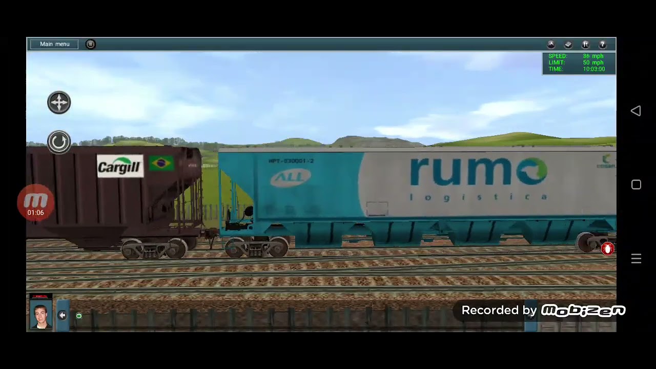 Trem graneleiro da rumo com 4 locomotivas na frente passando por pindorama 