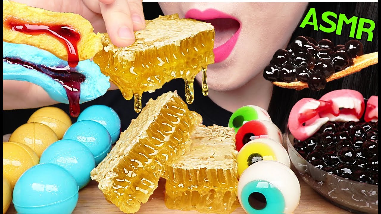 ASMR HONEYCOMB, BOBA TAPIOCA PEARLS, GUMMY JELLY 벌집꿀, 지구젤리, 우주젤리, 눈알젤리 먹방 EATING SOUNDS