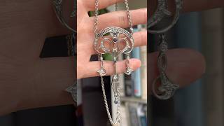 Antique Style 18ct White Gold Sapphire &amp; Diamond Lavalier Necklace #estatejewelry #bespokejewelry