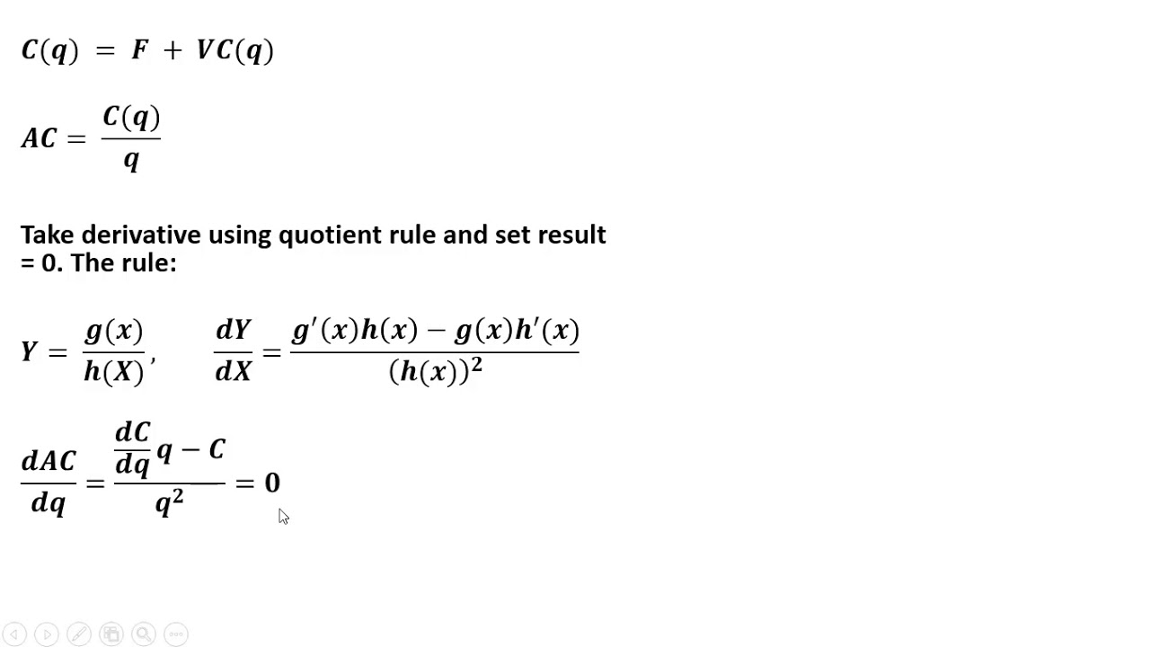 Proof Marginal Cost Equals Average Cost At Minimum Of Ac Youtube