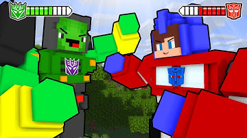 JJ Transformer vs Mikey Evil Decepticon Battle - Optimus Prime - Maizen Minecraft Animation