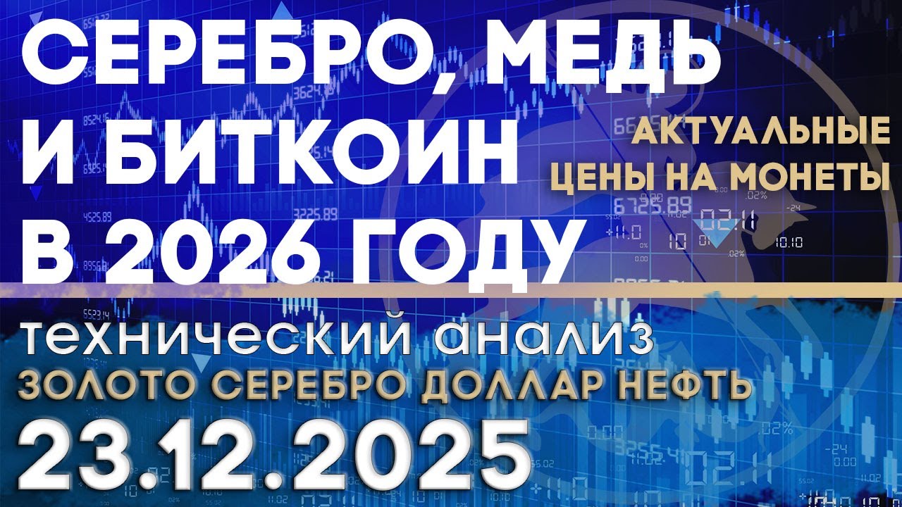 Серебро, медь и биткоин в 2026 году. Анализ рынка золота, серебра, нефти,  доллара 23.12.2025 г