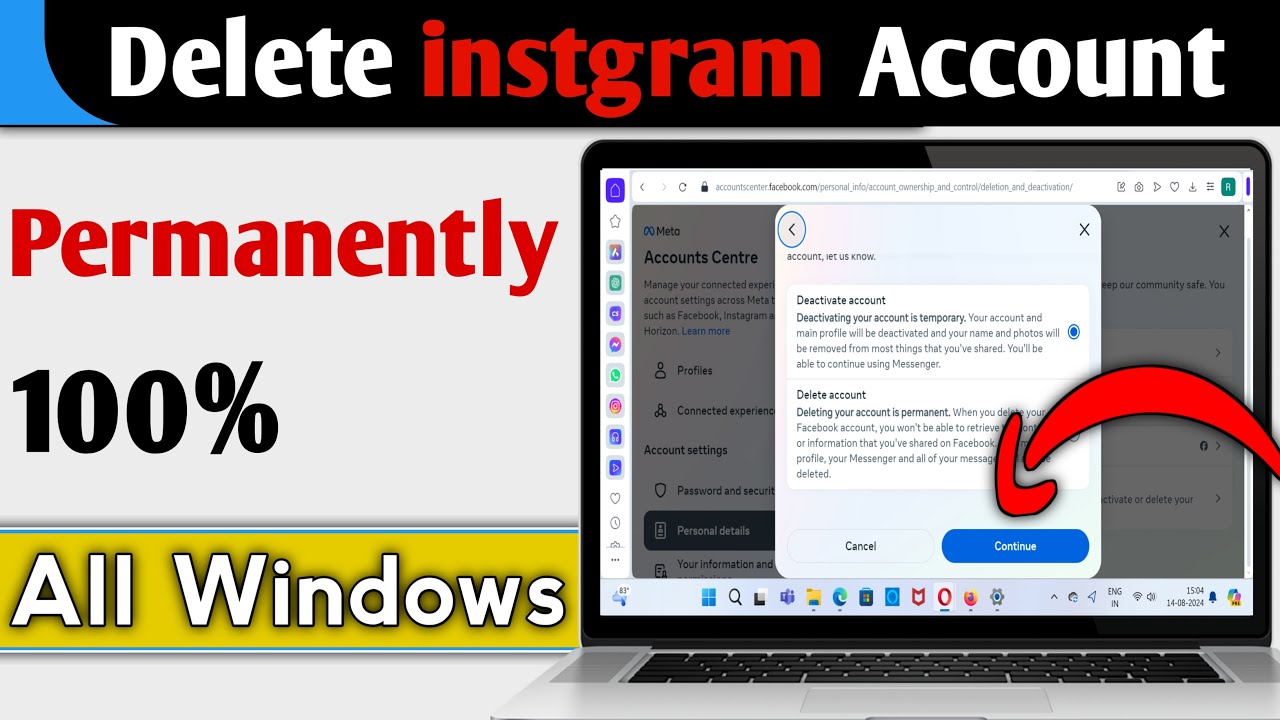 How To Delete instagram Account Permanently - Easy Way On Laptop & PC ...