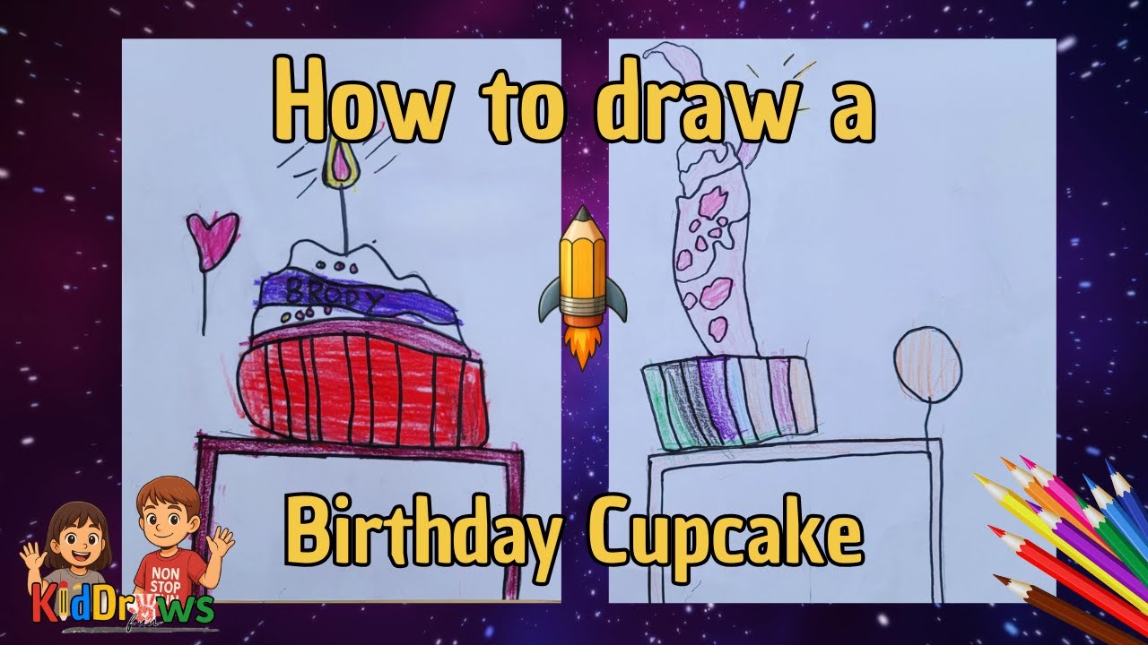 How to draw a Birthday cupcake by kids / Cupcake drawing / Silly Cupcake / Birthday Cupcake draw