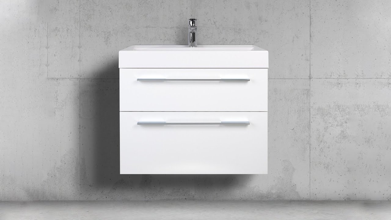 Badmöbel Set 70 cm Waschtisch mit Unterschrank, Weiß Hochglanz, Made in Germany