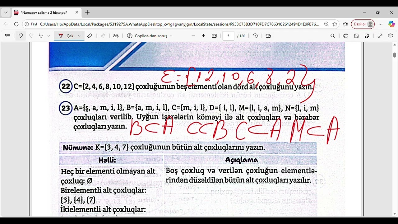 Namazov çalışma 2-ci hissə -Alt çoxluq