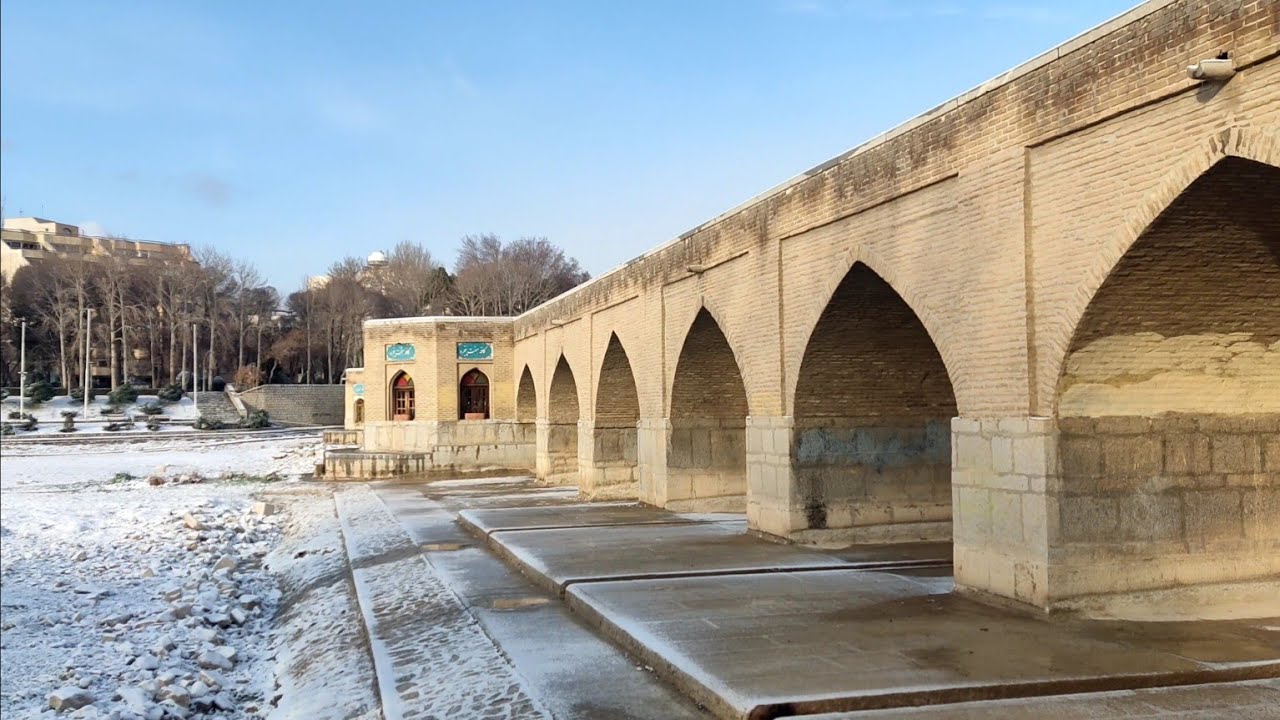 A winter wonderland in Isfahan❄️: snow covered chubi bridge