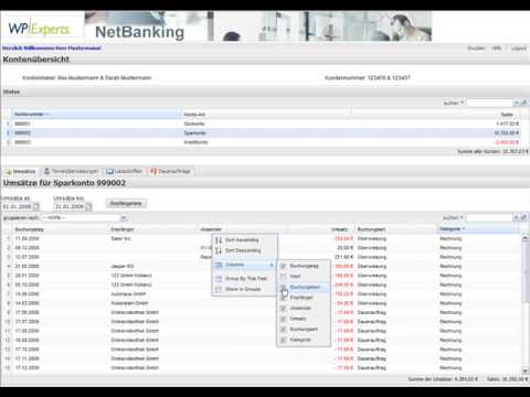 Online Banking Demo mit dem Rich UI Framework für IBM Websphere Portal