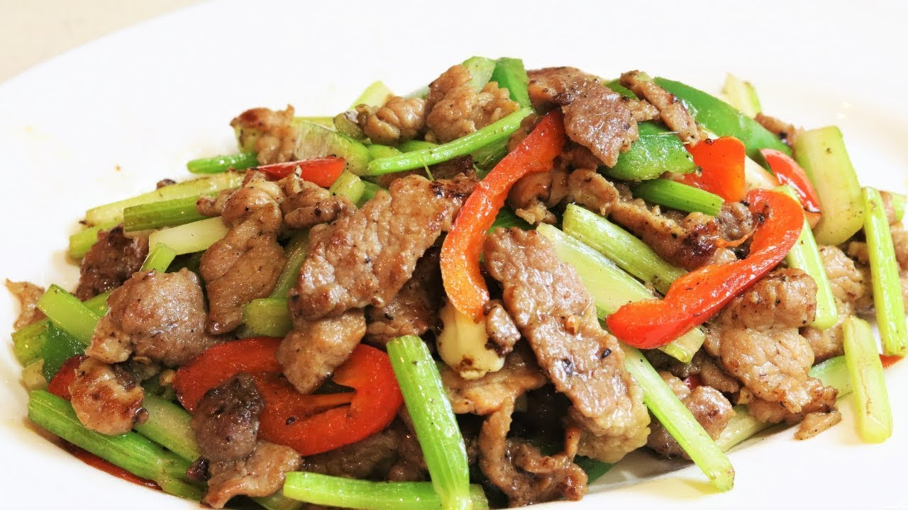 BETTER THAN TAKEOUT AND EASY - Pork Stir Fry with Celery  [芹菜炒肉] | Souped Up Recipes