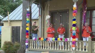 NIOSA organizers hung up famous rain rock on the porch of the NIOSA headquarters