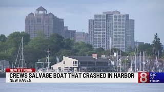 Crews recover boat involved in deadly crash in New Haven Harbor