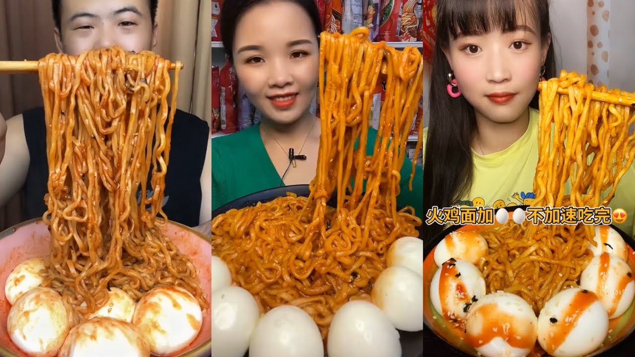 ASMR CHINESE FOOD MUKBANG EATING SHOW 매운라면과 계란 중국 먹방 쇼 리얼사운드 ราเมนรสเผ็ดและการกินไข่ 🌶