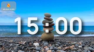 15 Minute Classroom Timer with Music | Calm Beach Waves &amp; Relaxing Ocean Mood — NO LOUD ALARM