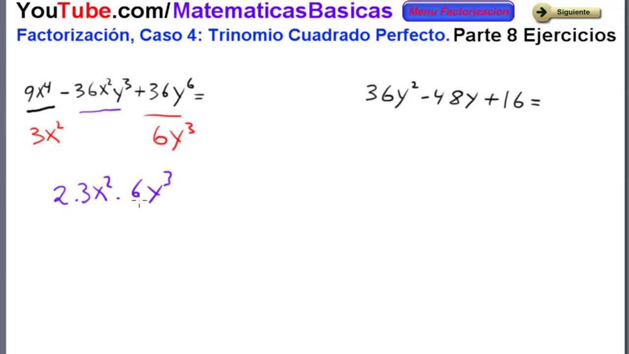 factorizacion caso 4 ejercicios Trinomio cuadrado perfecto
