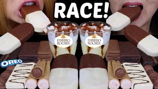 ASMR MILK & WHITE CHOCOLATE RACE! BIG CHOCOLATE ICE CREAM BARS, GELATO CUPS, ZEBRA BARS, CHOCO CONES
