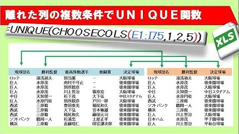 UNIQUE関数　隣接する複数列　離れた複数列　使い方