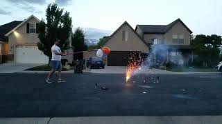 Propane balloon fireworks - in slow motion