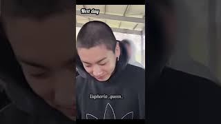 Boy Flexing His Hairs In Front Of Father 