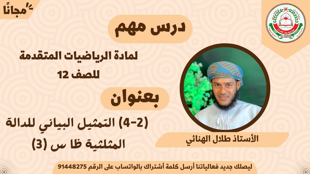 الرياضيات المتقدمة 12 || الفصل 1 || (4-2) التمثيل البياني للدالة المثلثية ظا س (3)|| أ. طلال الهنائي