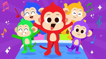 Five Little Monkeys 🐵 Dance Along More and More 🤸 Songs for Children ️🎵 Monkey Junior Play & Learn