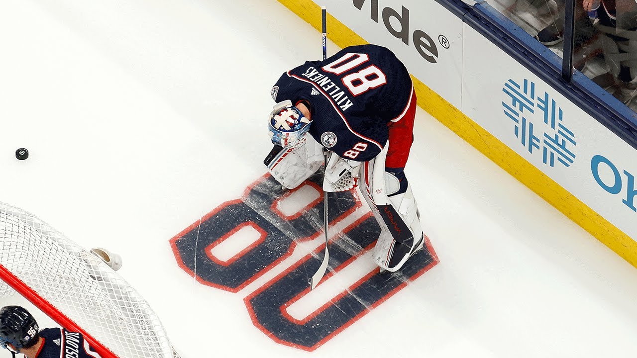 Elvis Merzlikins wore Matiss Kivlenieks' jersey for warm-ups and