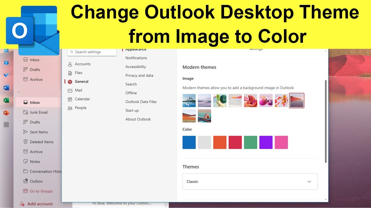How to Change Outlook Desktop Theme from Image to Color?