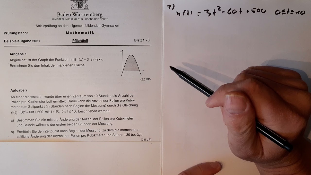Wie Lange Dauert Eine Abi Klausur LK Mathe Abi BaWü Beispielaufgabe 2021 2022 Pflichtteil a1 a2 - YouTube