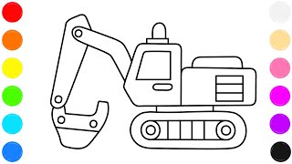 Excavator Coloring Page for Kids Learn Colors with Cute Excavator Drawing