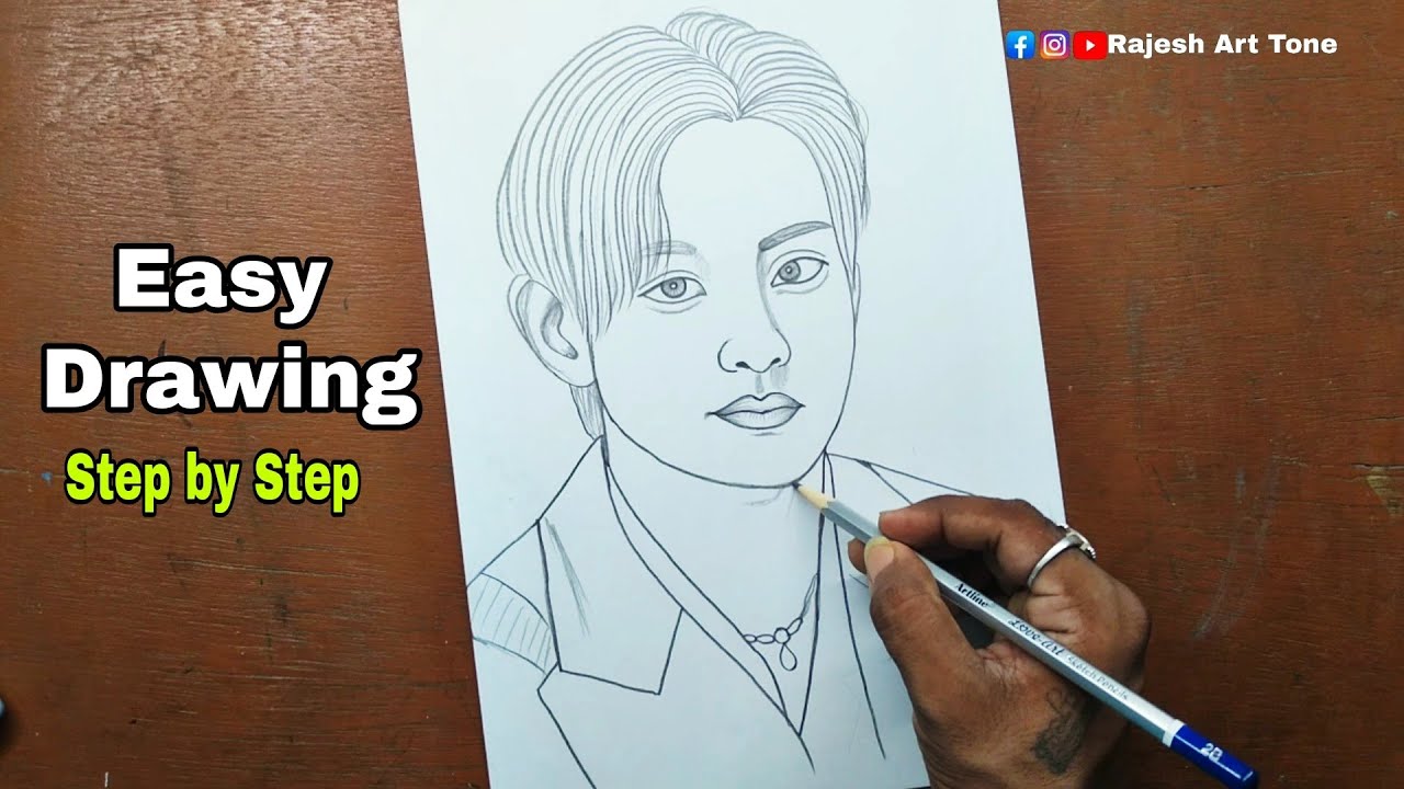 How to draw BTS V step by step | Kim Taehyung Pencil Sketch | Drawing ...
