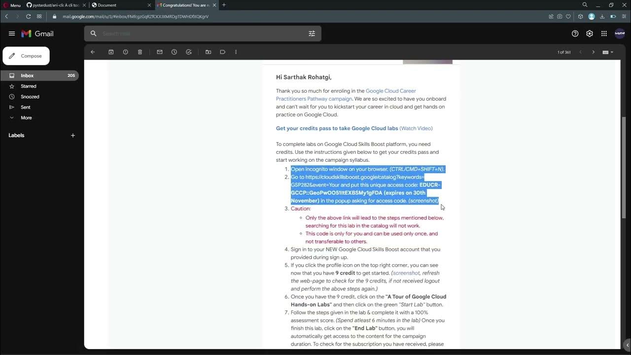 How to activate Google Cloud account using access token Google Cloud Practitioner Program 2022