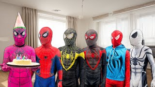What If 5 SPIDER-MAN in 1 HOUSE ??? || Help Everyone On Spider-Girl Birthday ( Action in Real Life )