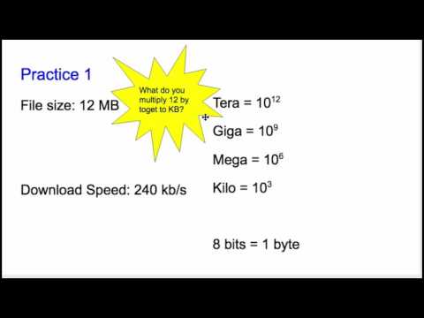 Calculating download time given file size and transfer speed part 2