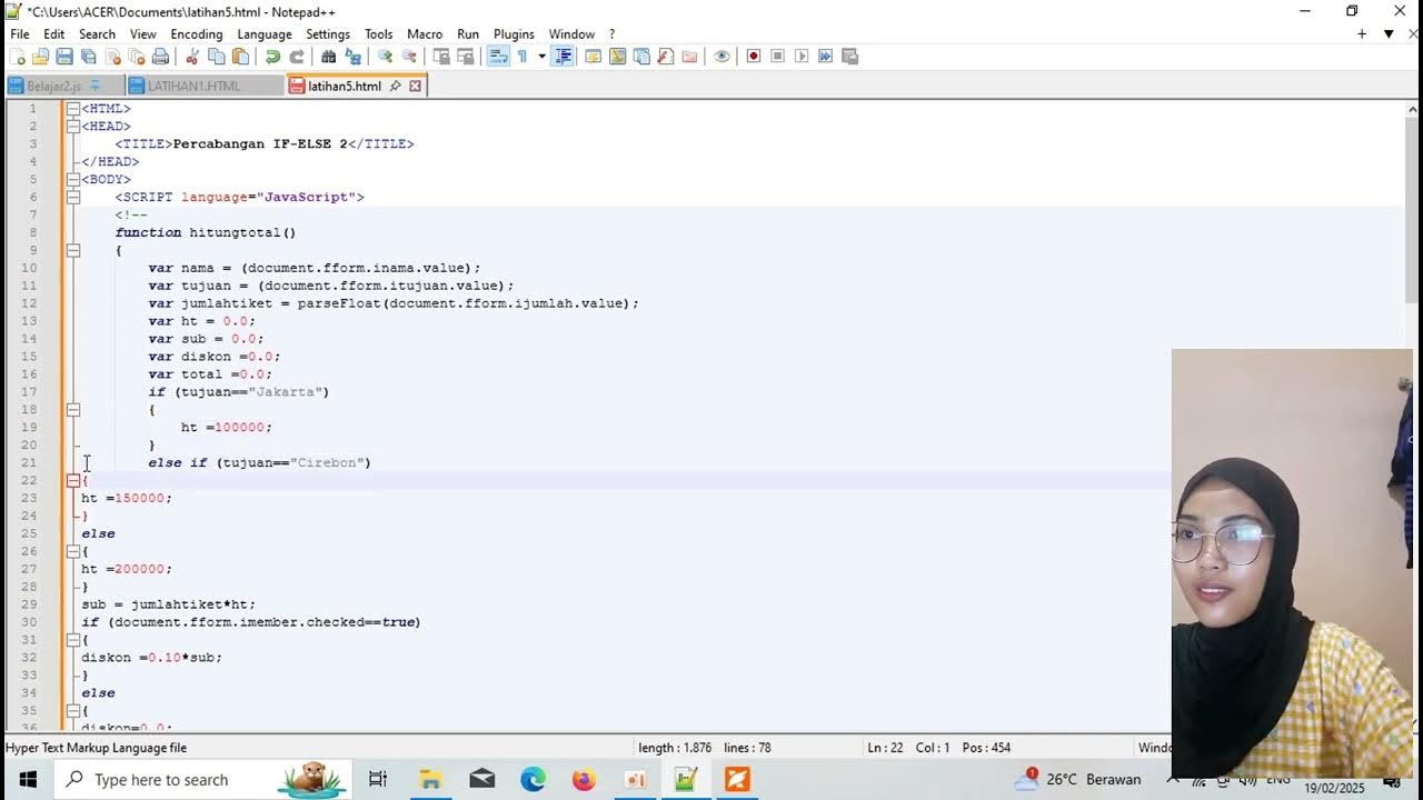 TUGAS PERCABANGAN JAVASCRIPT MENGGUNAKAN (NOTEPAD++) - YouTube